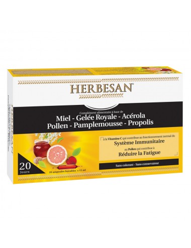 SD Vit Herbesan Ampoules Immunité au Miel, Groy Acer, Pollen, EPP, Propolis - 20x15ml